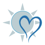 The outline of a blue heart is strongest in the foreground, with a faded silhouette of a sun in the background, to show the interconnectedness between hope and love.