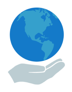 Une main délavé tient un monde bleu dans sa paume pour illustrer le fait que la terre, l'eau et la glace ont également des droits qui s'entremêlent avec les droits des autochtones.