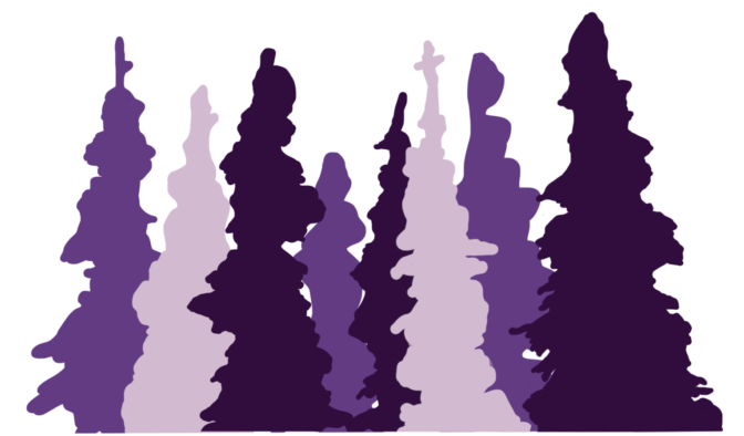 Feuillage persistant violet stylisé et monochrome.