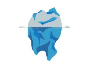 Iceberg monochrome à dôme bleu. Des ondulations gris clair s'étendent à partir de la ligne de flottaison. 